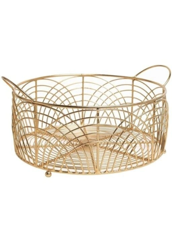 Attractive craft brio wire round basket gold plated Boxes, Baskets & Bins - Free Size, Gold, Metal, Pack of1